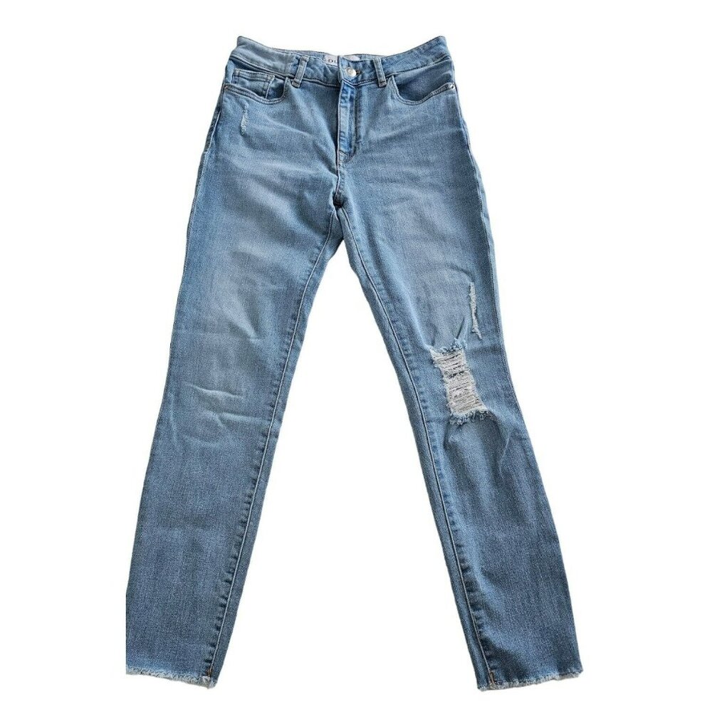 DL1961 Jeans Women Sz 26 Blue Instaslim Ankle Mid-Rise Distressed Thrashed